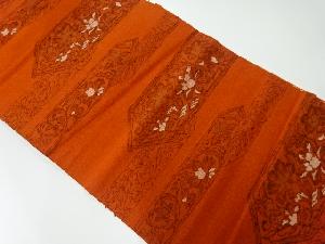 アンティーク　手織り紬　花更紗模様織り出し名古屋帯